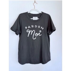 Anthropologie x Sol Angeles "Pardon Moi" Roll Sleeve Black Graphic Tee Size M
